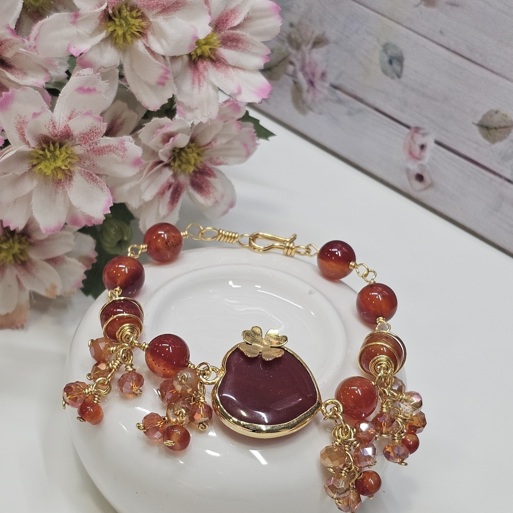 18k Venezuelan Gold Plated & Natural Cornelian Heart | Unique Energy Piece